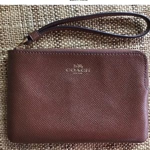 Coach Teal Blue Blue Crossgrain Leather Corner Zip Wristlet